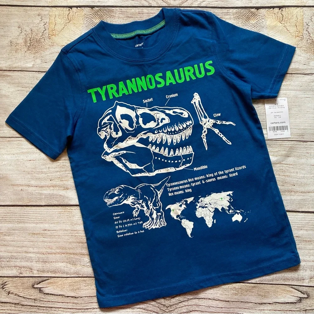Carter’s Tyrannosaurus Graphic Short Sleeve Crew Neck Tshirt NWT Size 4/5 Blue